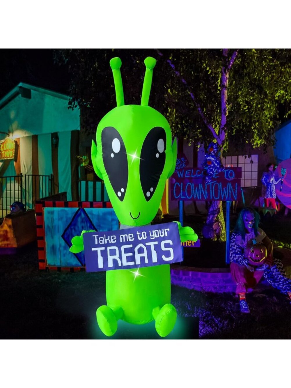 4FT Inflatable Alien Decoration with LED Lights - Halloween Lawn & Garden Decor